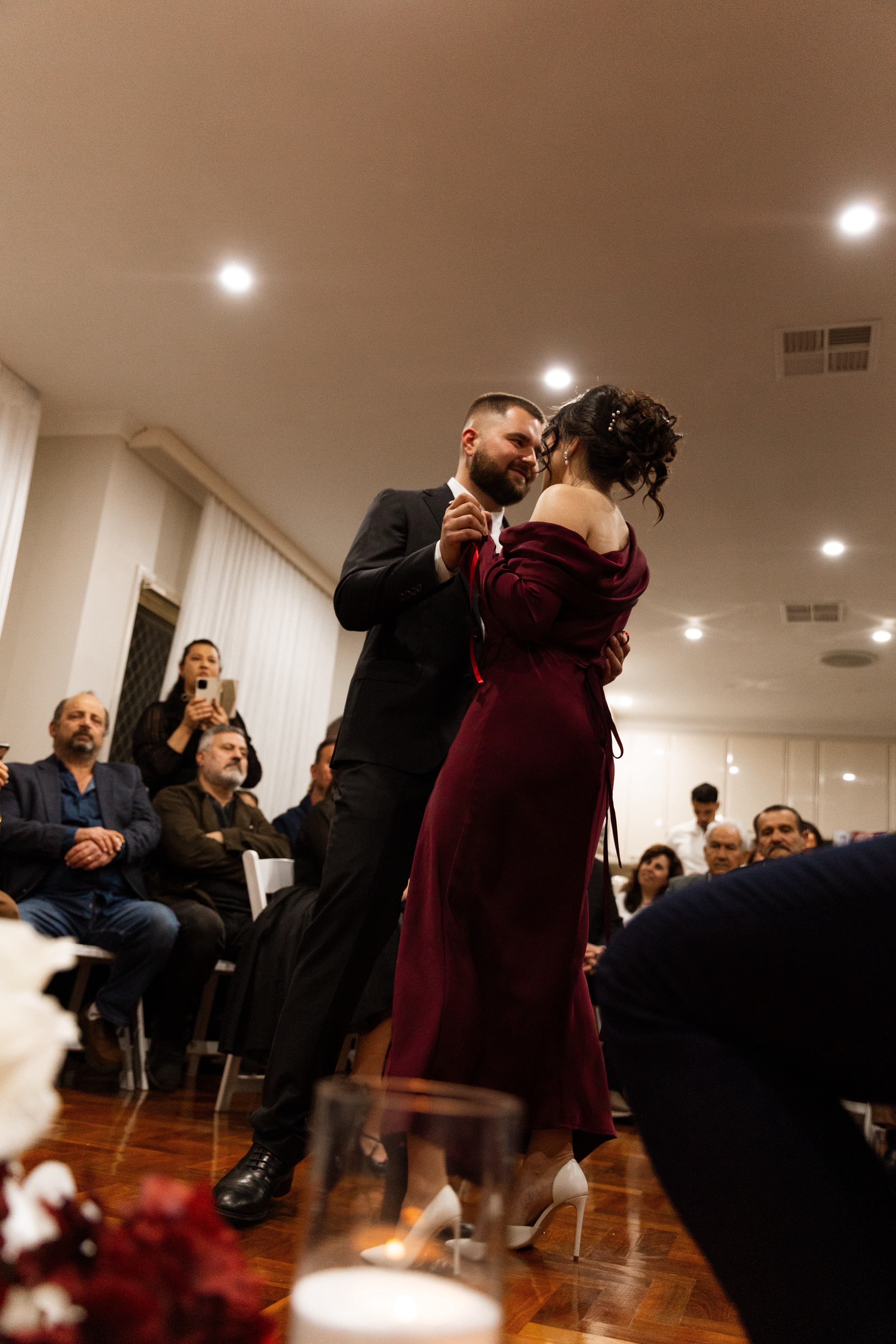 Stylish portrait of couple in formalwear at a celebration event photographed in Sydney